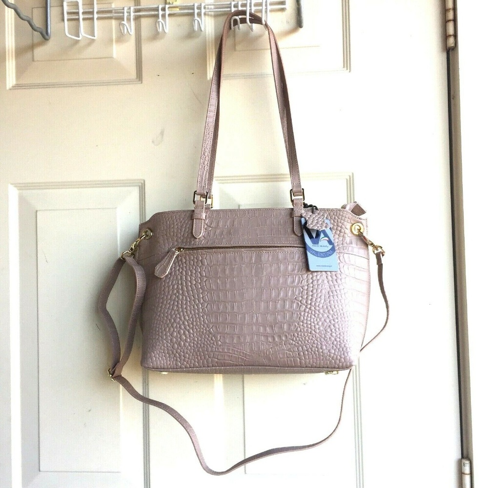 VALENTINA Taupe pebbled Leather Handbag